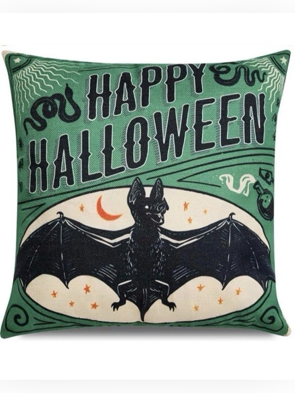 Happy Halloween Vintage Bat Decorative Pillow Cover Green